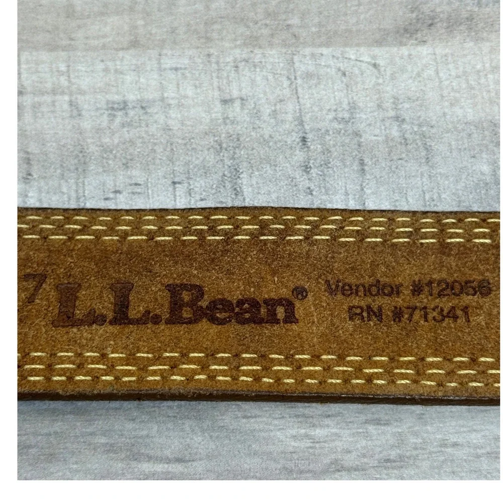 Vtg LL Bean Mens Triple Stitch Boot Logo Belt 44 Brown Leather Gorpcore Outdoor